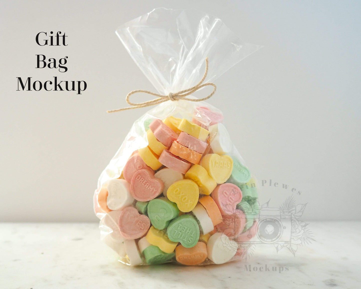 Erin Plewes Mockups Candy Bag Mockup, Candy Heart Treat Bag Mock-up, Party Favor Lifestyle Stock Photo, Instant Digital Download Template