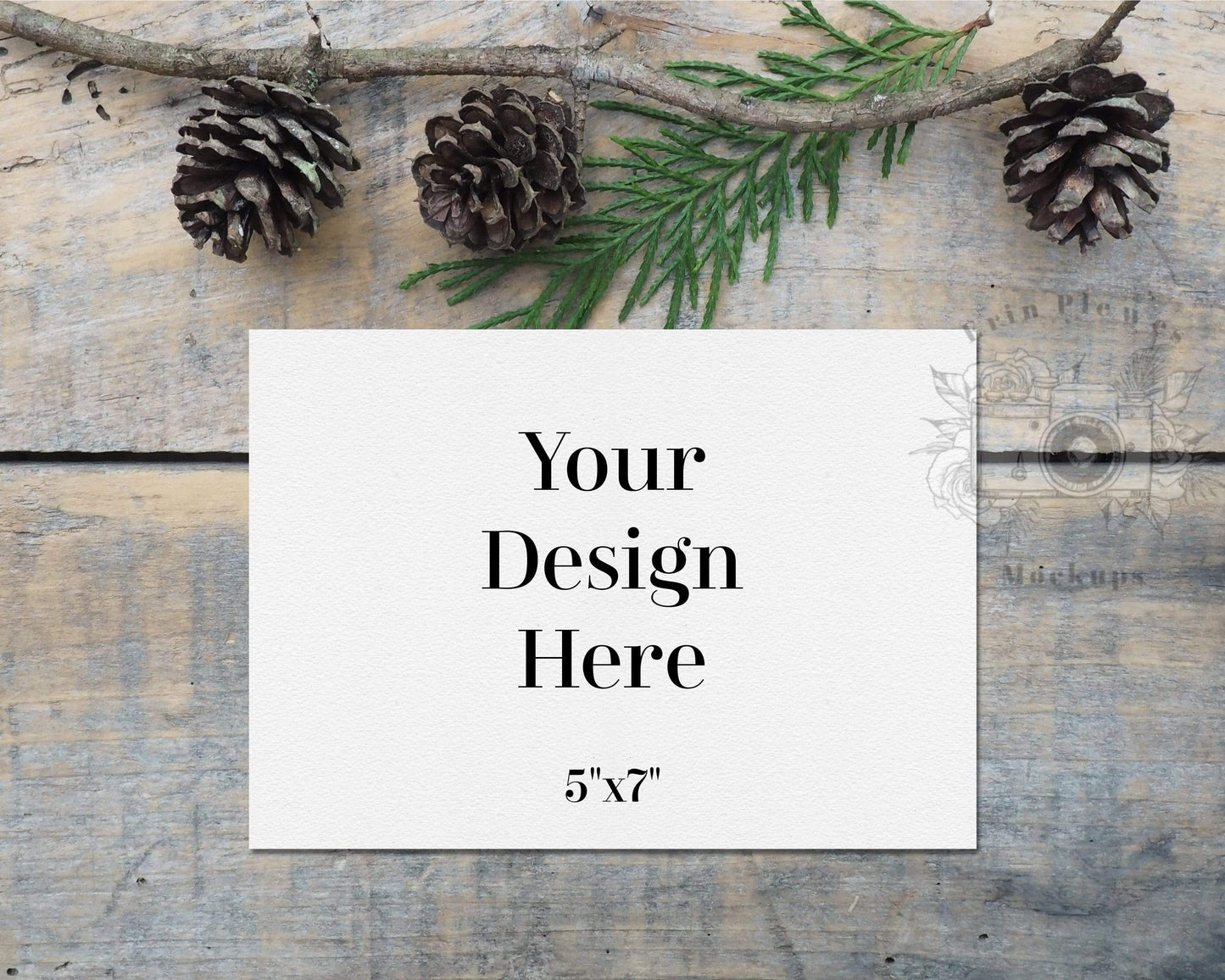 Erin Plewes Mockups Card Mockup 5"x7", Christmas Card Mockup on Farmhouse Rustic Styled Wood, Instant Download Jpg Flatlay