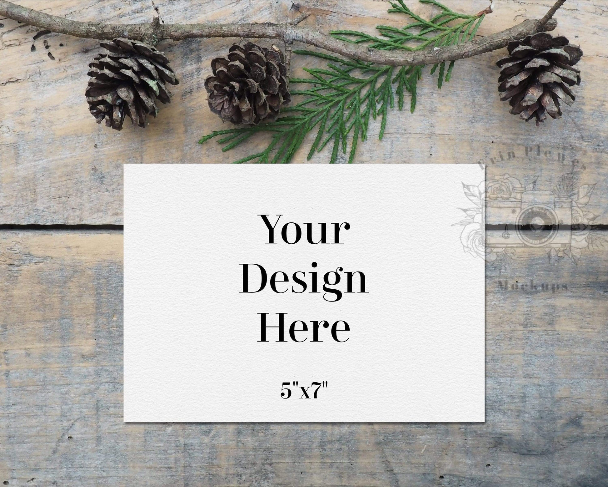 Erin Plewes Mockups Card Mockup 5"x7", Christmas Card Mockup on Farmhouse Rustic Styled Wood, Instant Download Jpg Flatlay