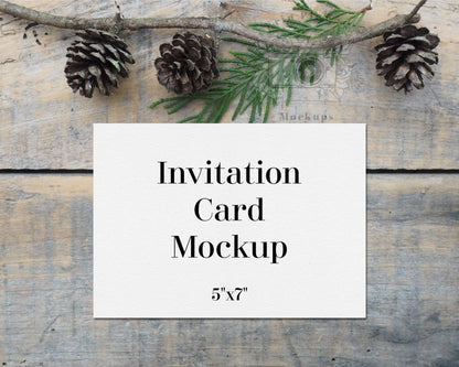 Erin Plewes Mockups Card Mockup 5"x7", Christmas Card Mockup on Farmhouse Rustic Styled Wood, Instant Download Jpg Flatlay