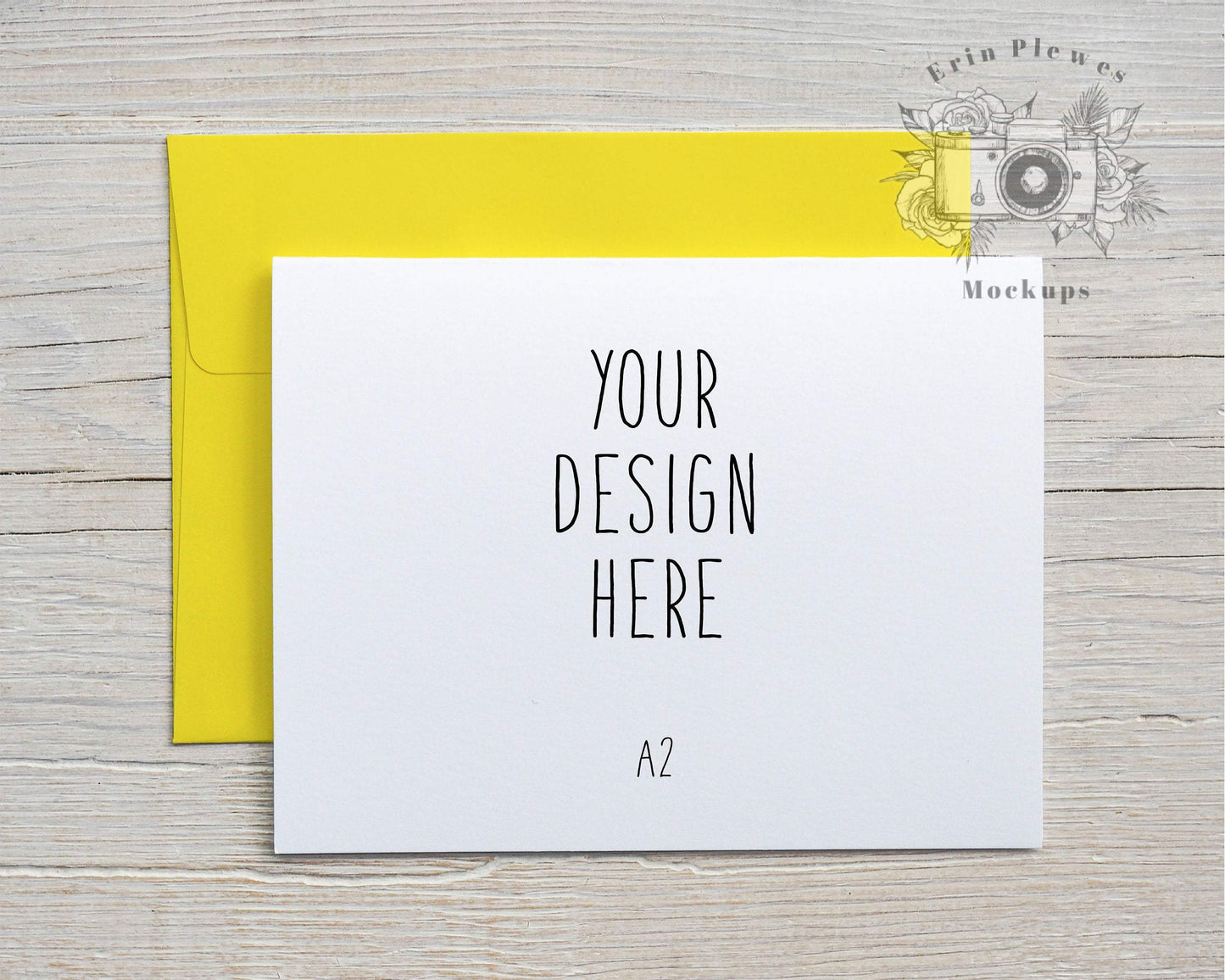 Erin Plewes Mockups Card Mockup Yellow Envelope A2 , Thank You Card Mock Up, A2 Invitation Flatlay with Envelope, Jpeg Instant Digital Download