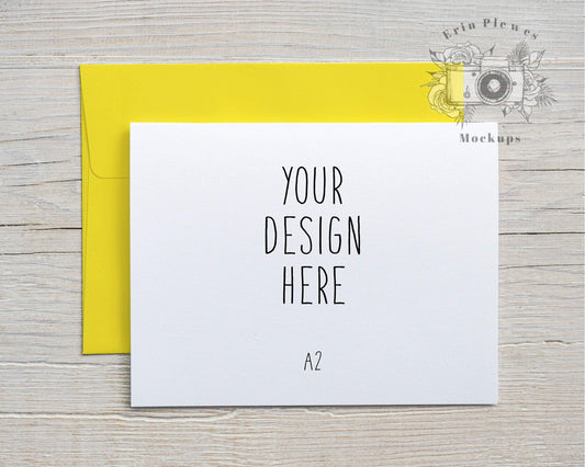 Erin Plewes Mockups Card Mockup Yellow Envelope A2 , Thank You Card Mock Up, A2 Invitation Flatlay with Envelope, Jpeg Instant Digital Download