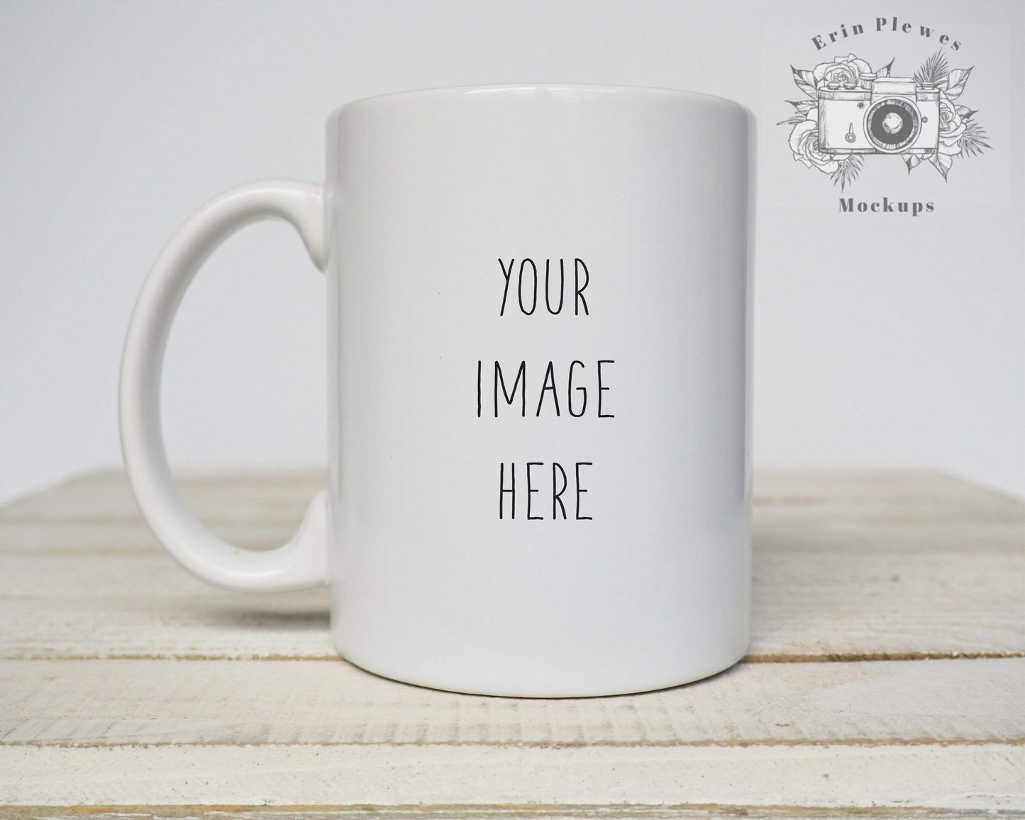 Erin Plewes Mockups Coffee Mug Mockup, 11oz Mug Mockup on Rustic White Washed Wood, Minimalist Mock-up Jpeg, Digital Download Template