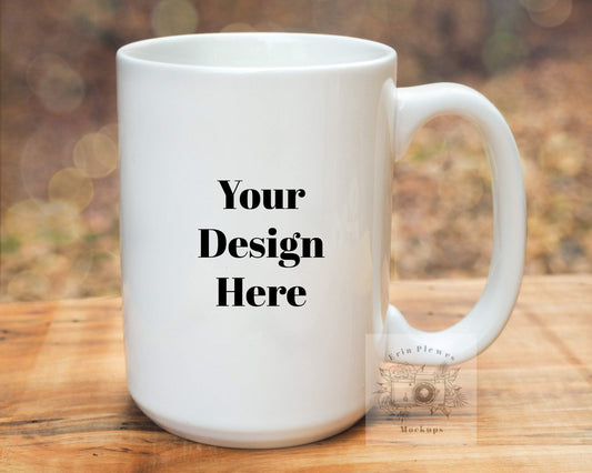 Erin Plewes Mockups Coffee Mug Mockup, 15 oz Mug Mock Up in Nature, Right Hand Mug Mock-up Template for Printful