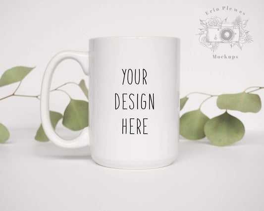 Erin Plewes Mockups Coffee Mug Mockup, 15 oz Mug Mockup for Left Hand Clean Styled Stock Photography, Digital Download Jpeg White Minimalist Mockups