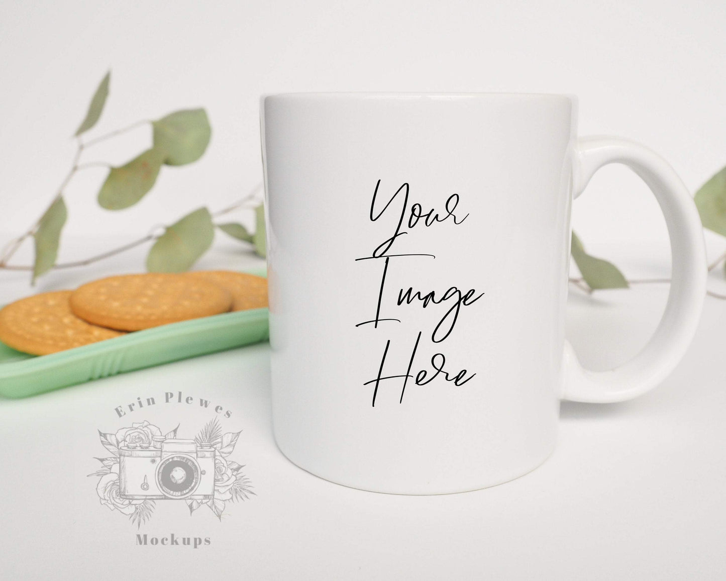 Erin Plewes Mockups Coffee Mug Mockup with Cookies, 11oz White Mug Mock up, Lifestyle Stock Photo Instant Digital Download Jpeg Template