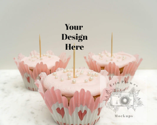 Erin Plewes Mockups Cupcake Topper Mockup, Valentine's Day cupcake mock-up for styled stock photo and lifestyle photography, JPG instant Digital Download