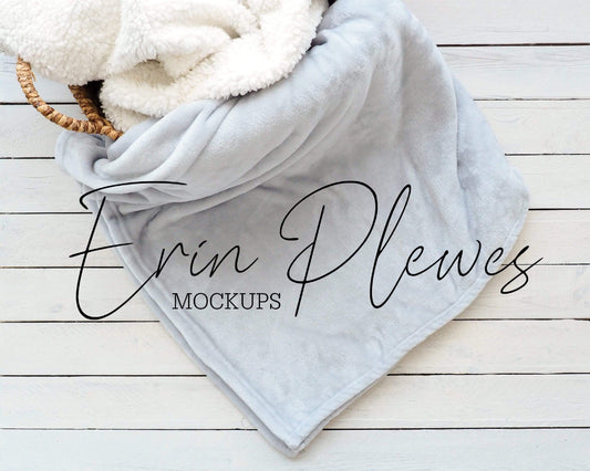 Erin Plewes Mockups Fleece Blanket Mockup, Gray Throw Blanket Mock Up on Farmhouse Style Shiplap, Minky Blanket Flatlay, Instant Digital Download Jpeg