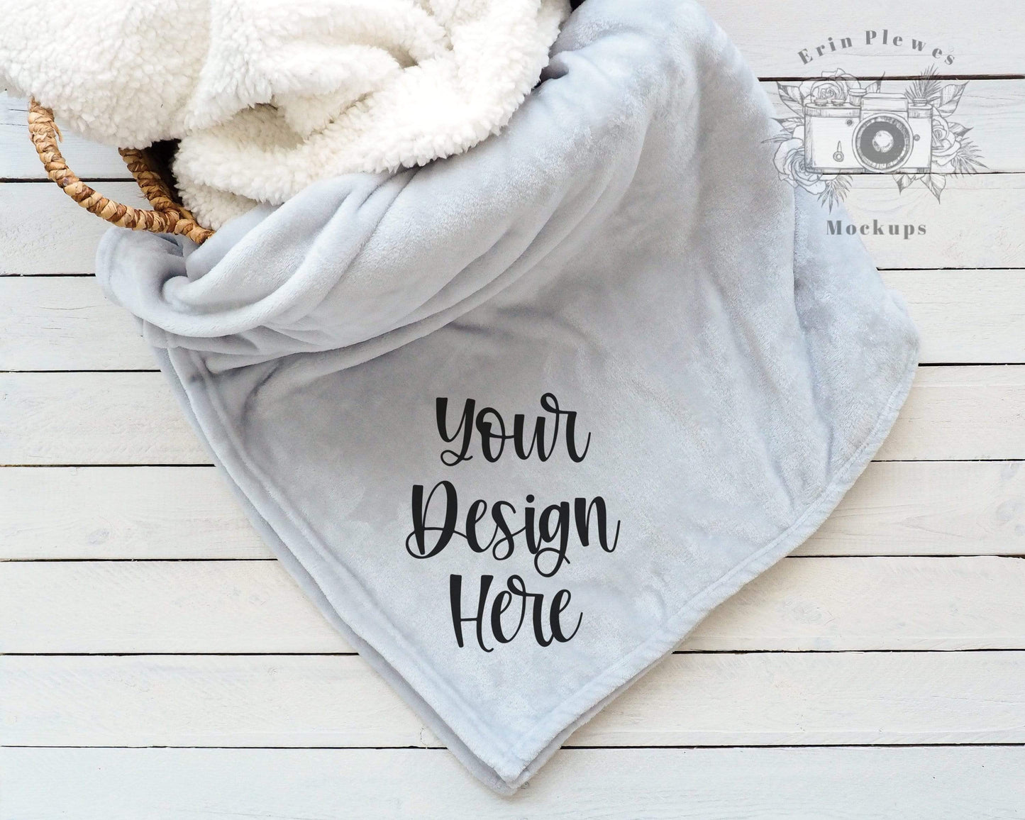 Erin Plewes Mockups Fleece Blanket Mockup, Gray Throw Blanket Mock Up on Farmhouse Style Shiplap, Minky Blanket Flatlay, Instant Digital Download Jpeg