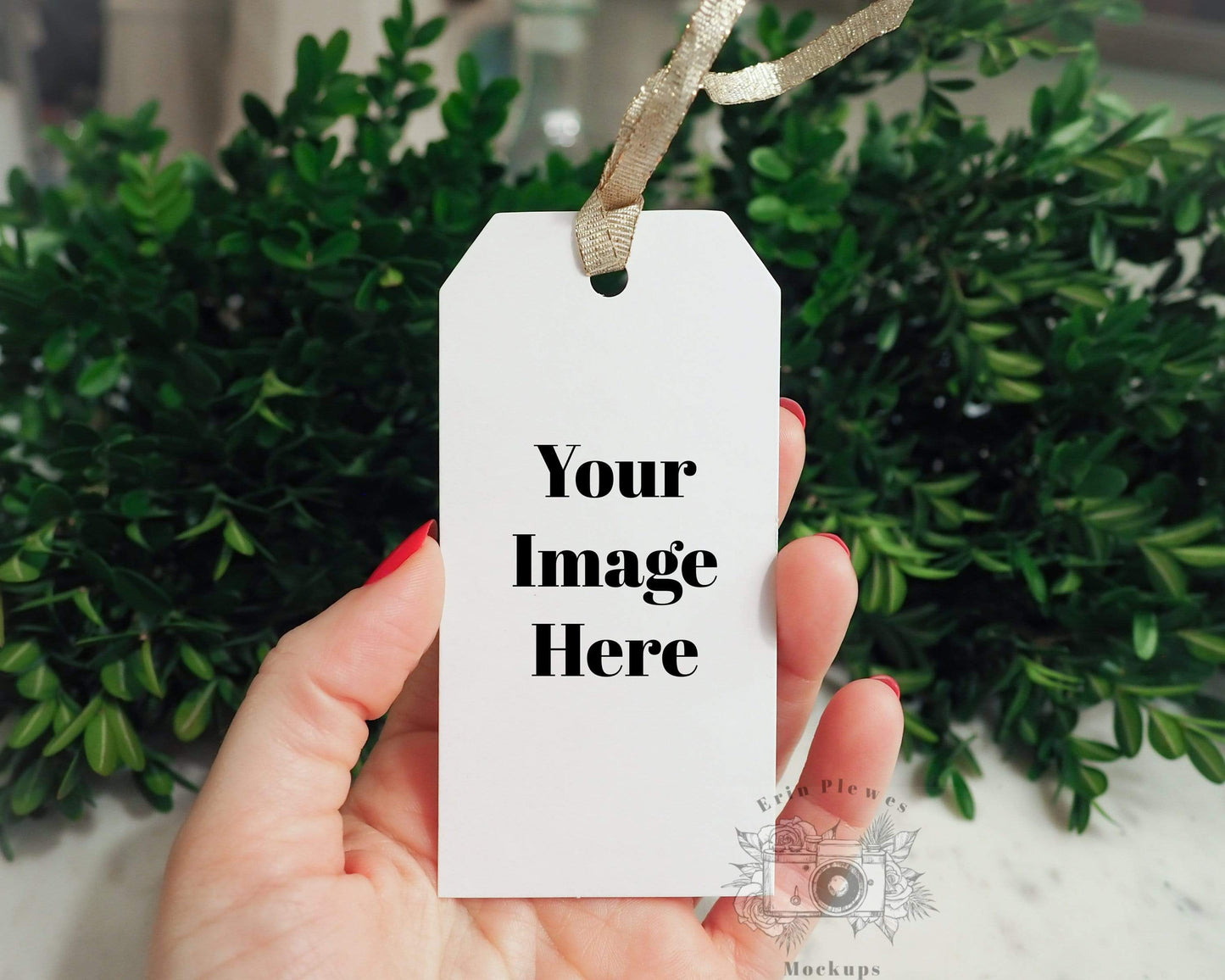 Erin Plewes Mockups Gift tag mockup, Christmas label mock-up, Hang Tag with hand model lifestyle photo, JPG instant Digital Download
