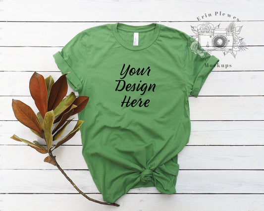 Erin Plewes Mockups Green T Shirt Mockup, Bella Canvas 3001 Flat Lay Mockup, Bella Canvas Leaf Green Mockup, Tshirt Mockup