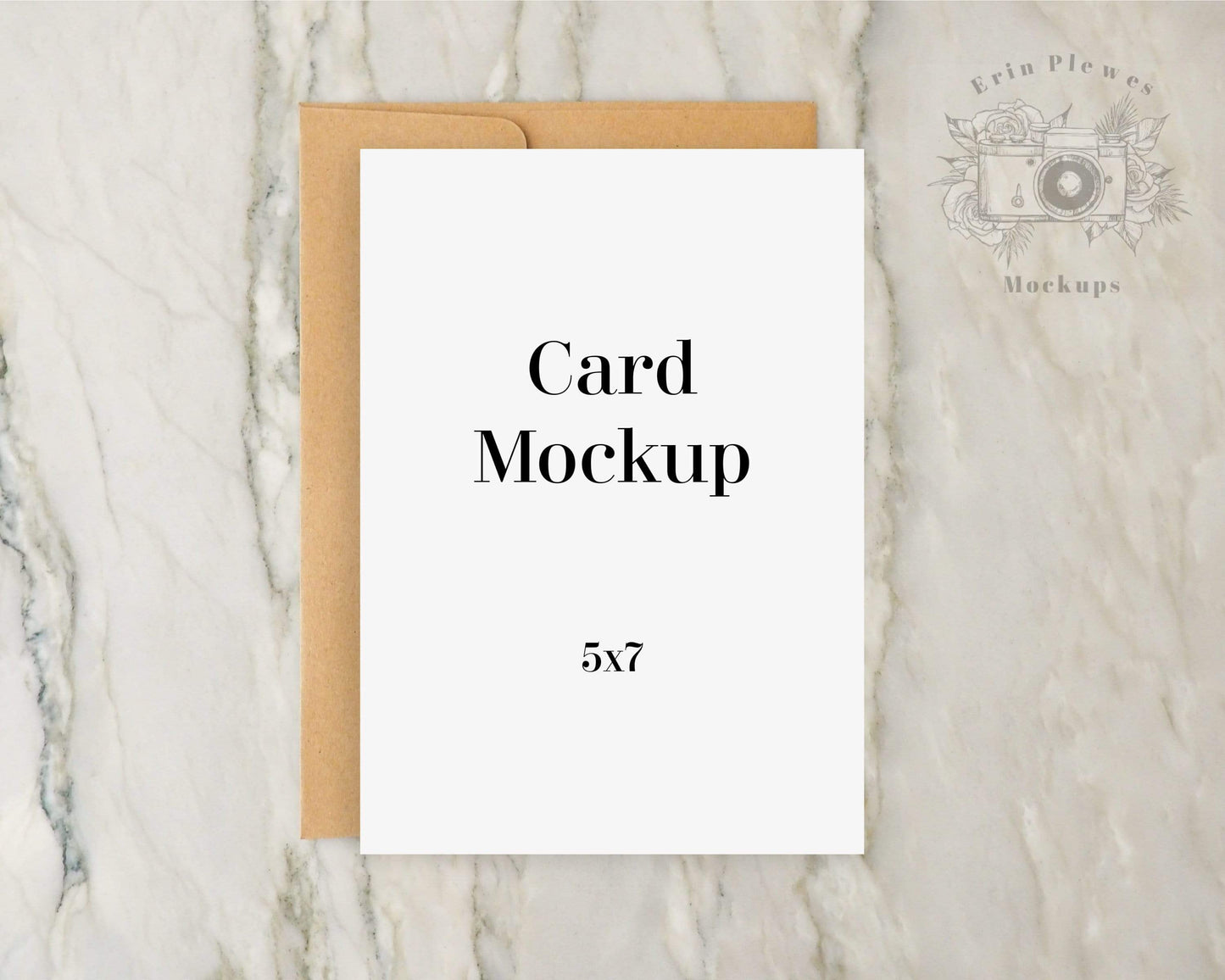 Erin Plewes Mockups Greeting card mockup with kraft envelope 5x7, Thank you card mock-up for rustic wedding on marble, Jpeg Instant Digital Download Template