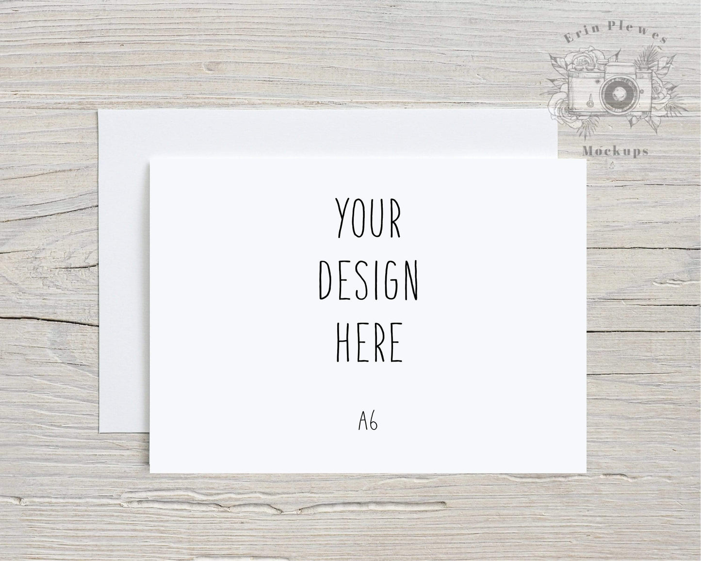 Erin Plewes Mockups Greeting card mockup with white envelope A6, Invitation mockup for rustic wedding size A-6, Lifestyle stock photo Jpeg Template
