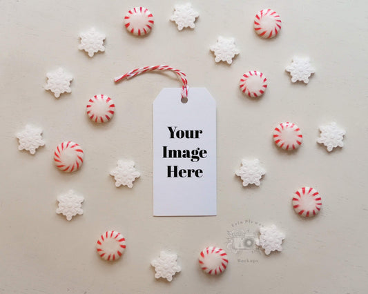 Erin Plewes Mockups Holiday label mock-up, Christmas gift tag mockup for flat lay template design and stock photography, JPG instant download