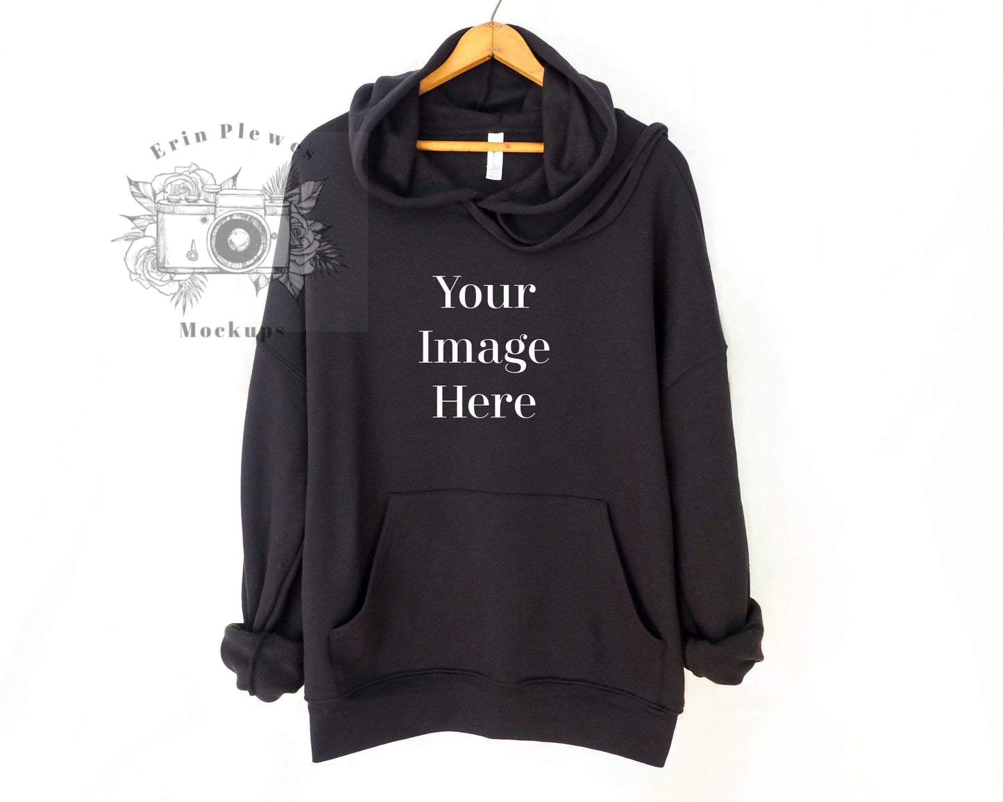Erin Plewes Mockups Hoodie mockup, Black Bella Canvas sweatshirt mock-up for lifestyle stock photo, Jpeg Instant Digital Download Template