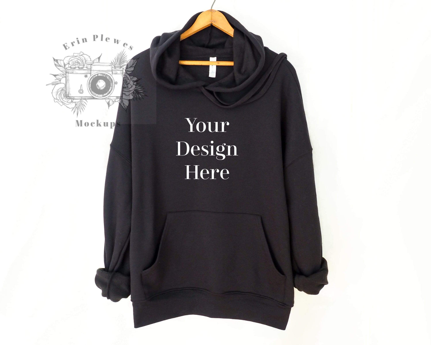 Erin Plewes Mockups Hoodie mockup, Black Bella Canvas sweatshirt mock-up for lifestyle stock photo, Jpeg Instant Digital Download Template