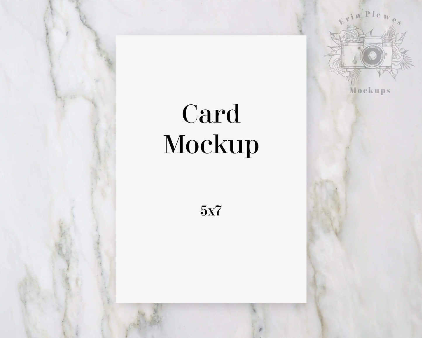 Erin Plewes Mockups Invitation mockup, 5x7 Greeting card mock-up flatlay on marble, Jpeg instant Digital Download Template Mock ups