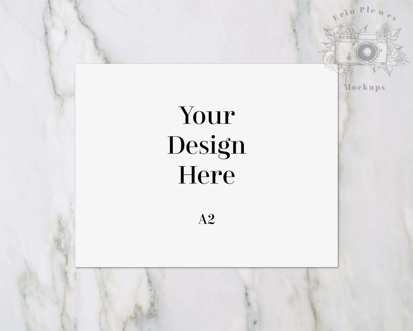 Erin Plewes Mockups Invitation Mockup, A2 Greeting card mock up for birthday party thank you note on marble, Jpeg Instant Digital Download Template