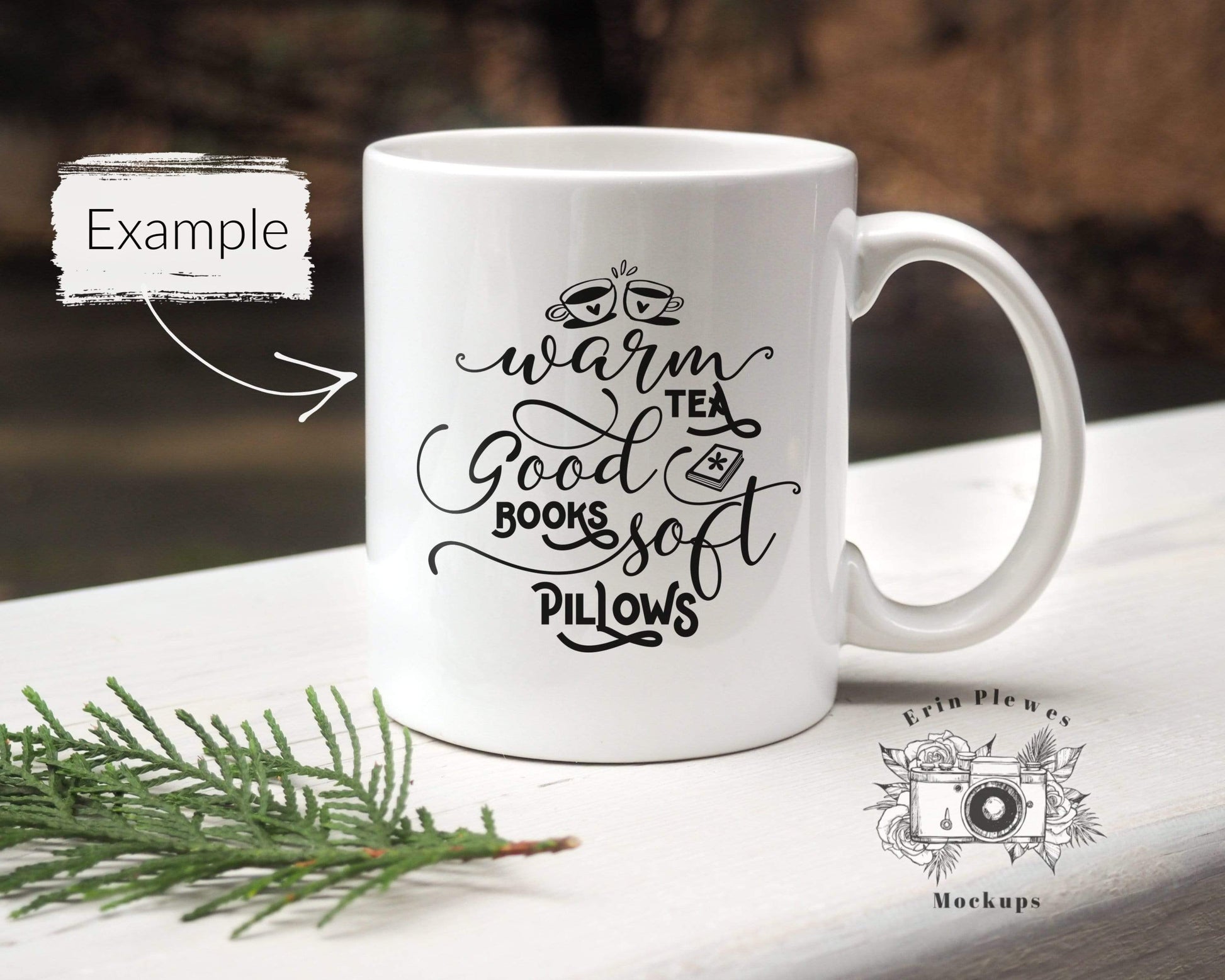 Erin Plewes Mockups Mug mockup, Coffee mug mock up with evergreen branch for minimalist Christmas styled stock photo, Coffee cup mock-up