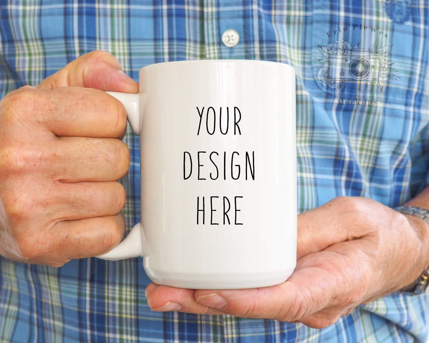 Erin Plewes Mockups Mug Mockup, Coffee mug mock-up with man hands, Digital Download Jpeg, Coffee Cup Stock Photo
