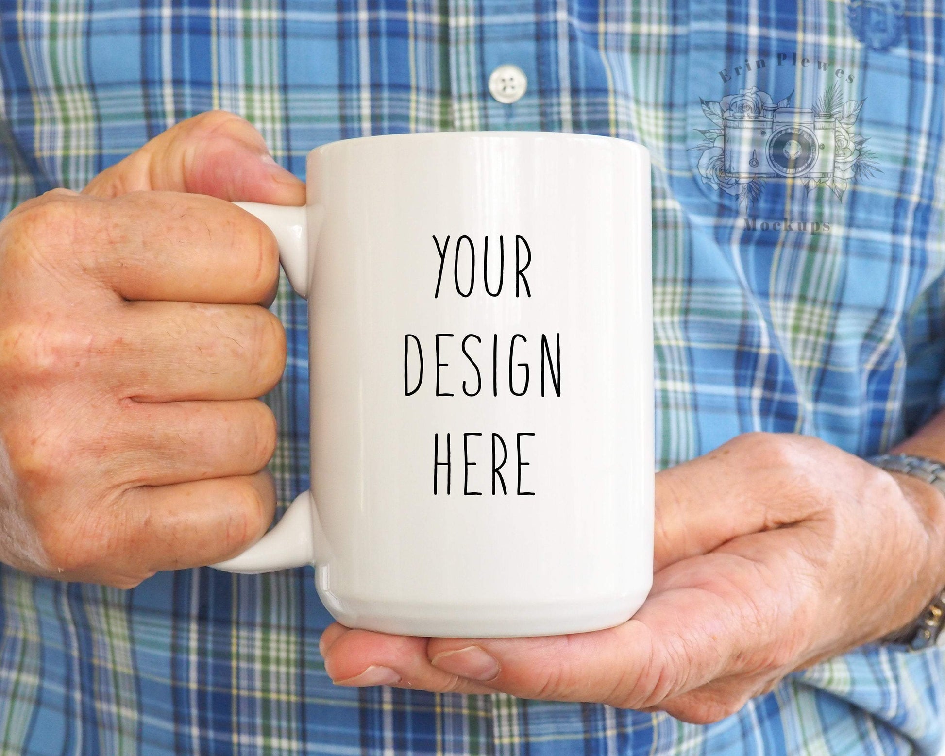 Erin Plewes Mockups Mug Mockup, Coffee mug mock-up with man hands, Digital Download Jpeg, Coffee Cup Stock Photo