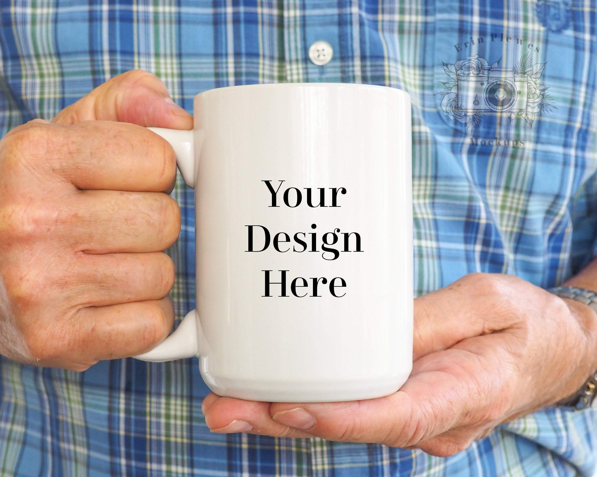 Erin Plewes Mockups Mug Mockup, Coffee mug mock-up with man hands, Digital Download Jpeg, Coffee Cup Stock Photo