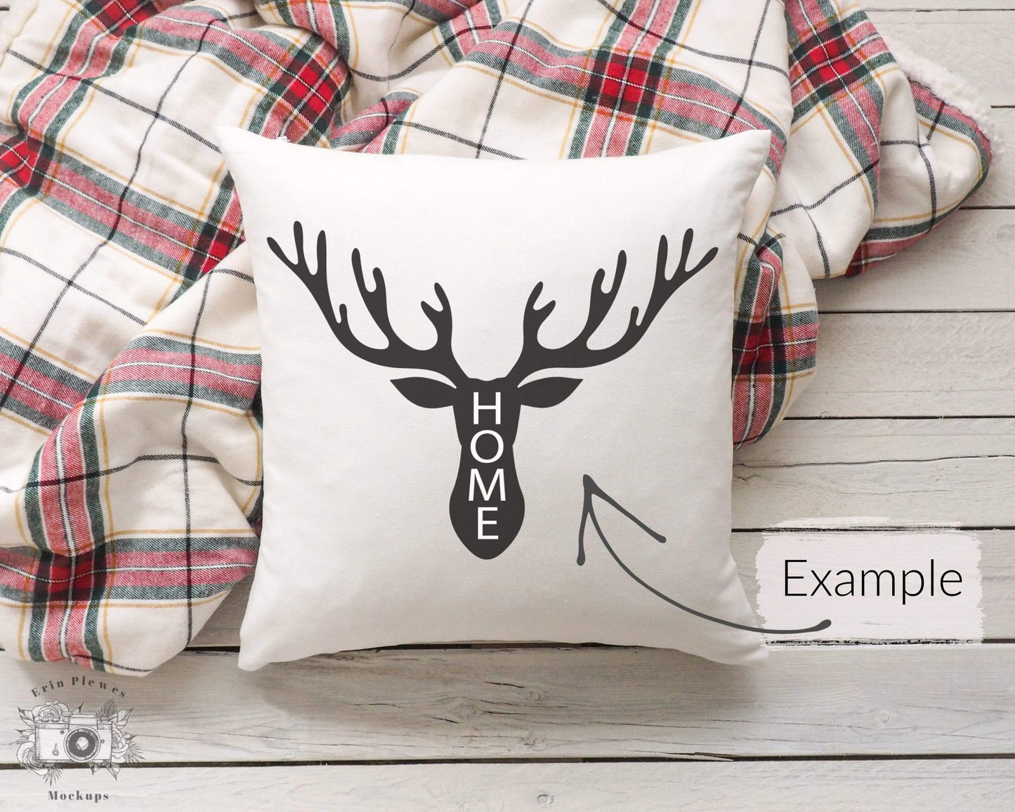 Erin Plewes Mockups Pillow Mockup, Square pillow mockup on white rustic wood background, White pillow case mock up jpeg digital download