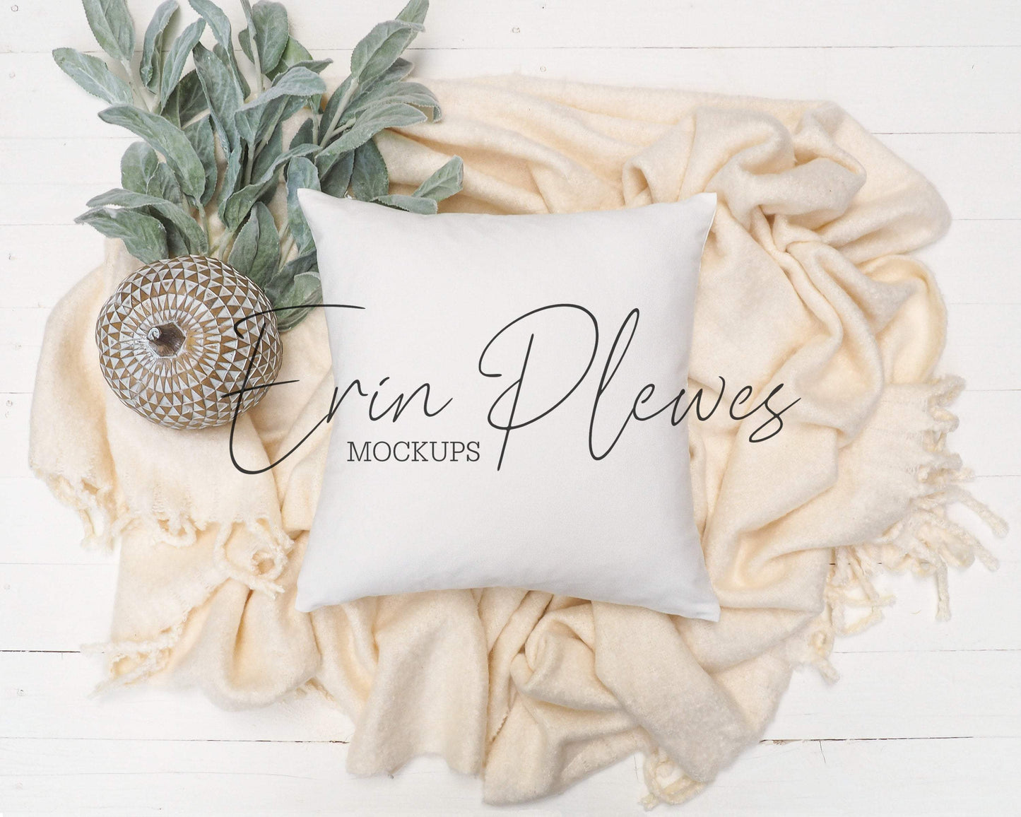 Erin Plewes Mockups Pillow Mockup, Throw Pillow Mock Up with Blanket and Pumpkin, Fall Farmhouse Style Stock Photo, Cushion Mockup, Jpg Instant Digital Download