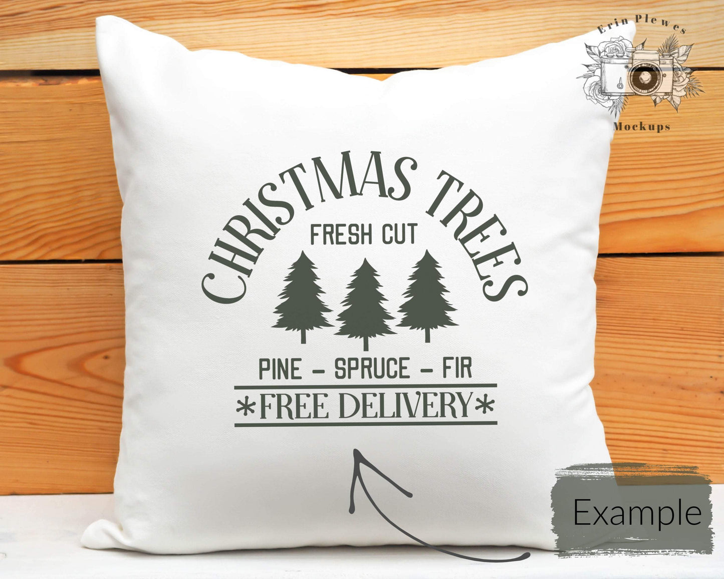 Erin Plewes Mockups Pillow Mockup, White pillow mockup with rustic wood background for lifestyle stock photography, square pillow mock up jpeg digital download