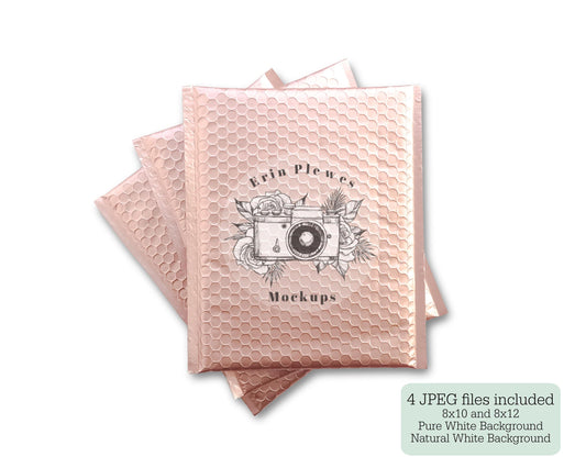 Erin Plewes Mockups Pink Bubble Mailer Mockup, Rose Gold Package Mock Up, Pink Poly Mailer Stock Photo, Jpeg Instant Digital Download Template