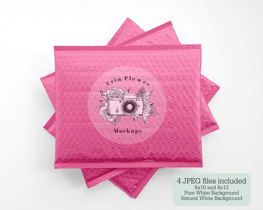 Erin Plewes Mockups Pink Bubble Mailer Mockup, Shipping Mock Up Flat Lay, Pink Poly Mailer Stock Photo, Jpeg Instant Digital Download Template