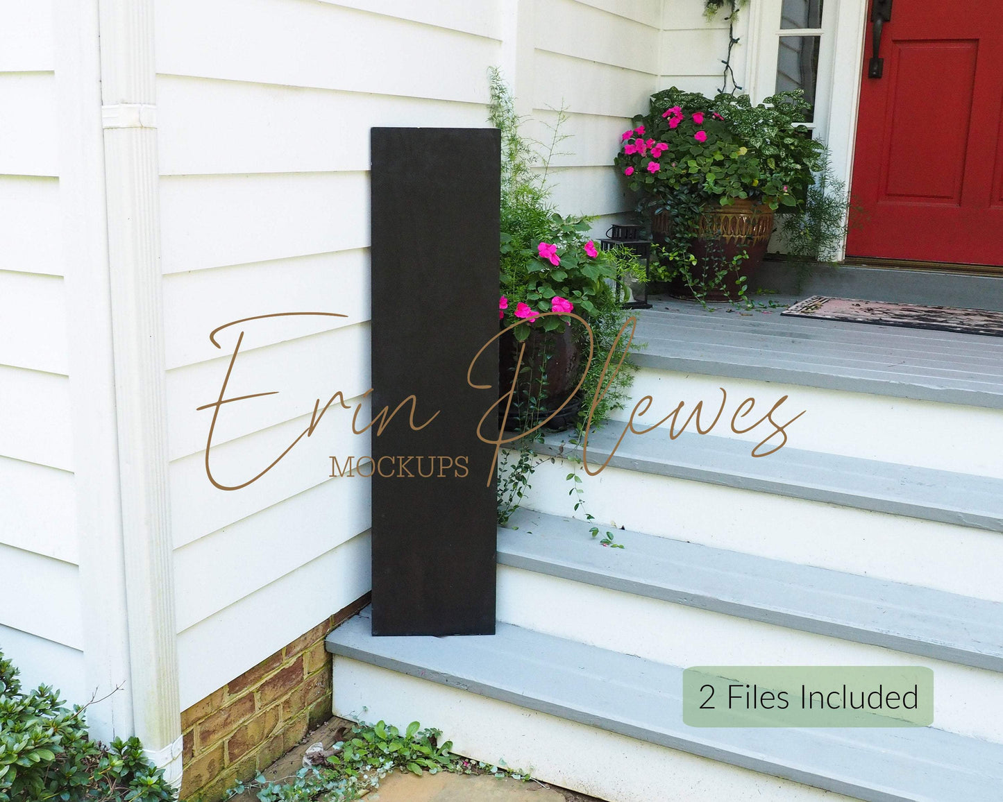 Erin Plewes Mockups Porch Sign Mockup Black, Large Wood Sign Mock Up 1' x 4', Black Wood Frame Mock Up 12" x 48", Farmhouse Style Mock Up Photo JPEG