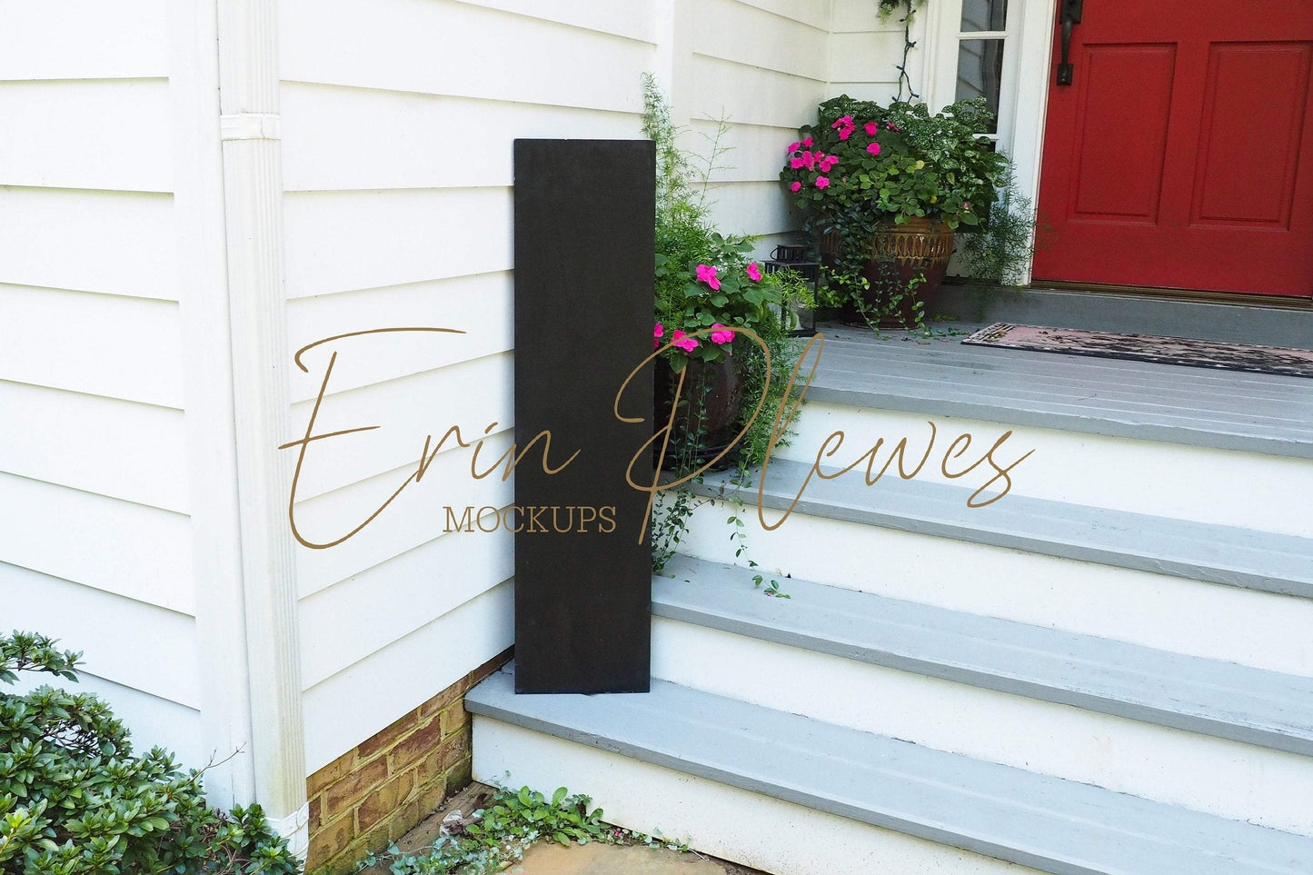 Erin Plewes Mockups Porch Sign Mockup Black, Large Wood Sign Mock Up 1' x 4', Black Wood Frame Mock Up 12" x 48", Farmhouse Style Mock Up Photo JPEG