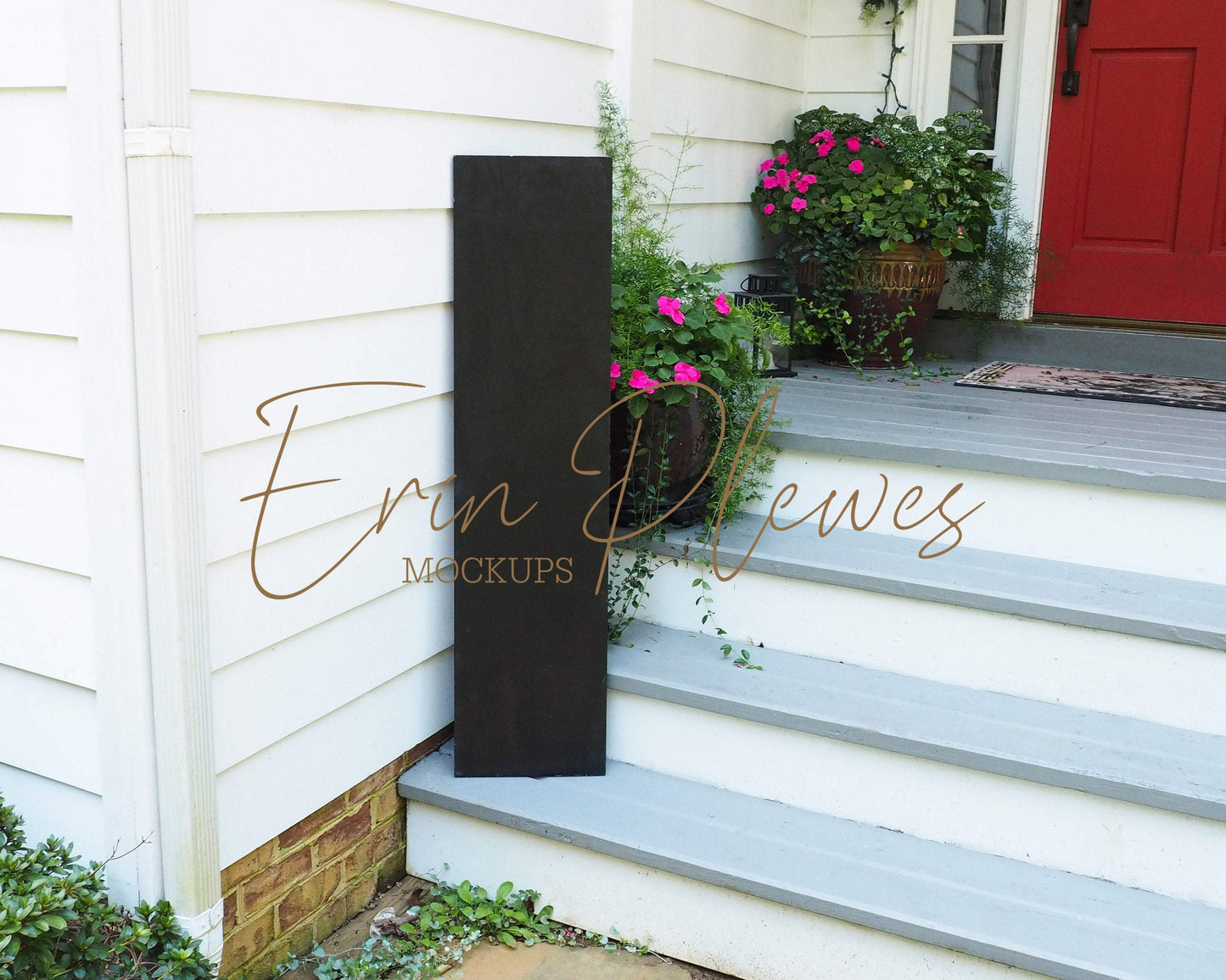 Erin Plewes Mockups Porch Sign Mockup Black, Large Wood Sign Mock Up 1' x 4', Black Wood Frame Mock Up 12" x 48", Farmhouse Style Mock Up Photo JPEG