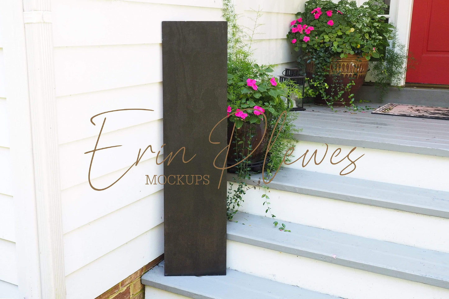 Erin Plewes Mockups Porch Sign Mockup, Large Black Wood Sign Mock Up 1' x 4', Rustic Black Wood Frame Mock Up 12" x 48", Farmhouse Style Mock Up Template