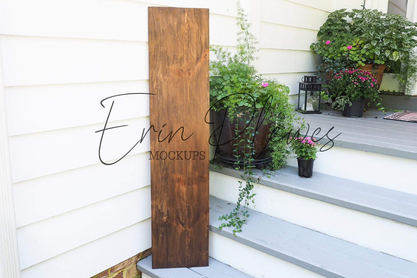 Erin Plewes Mockups Porch Sign Mockup, Large Wood Sign Mock Up 1' x 4', Rustic Brown Wood Frame Mock Up 12" x 48", Farmhouse Style Mock Up Template