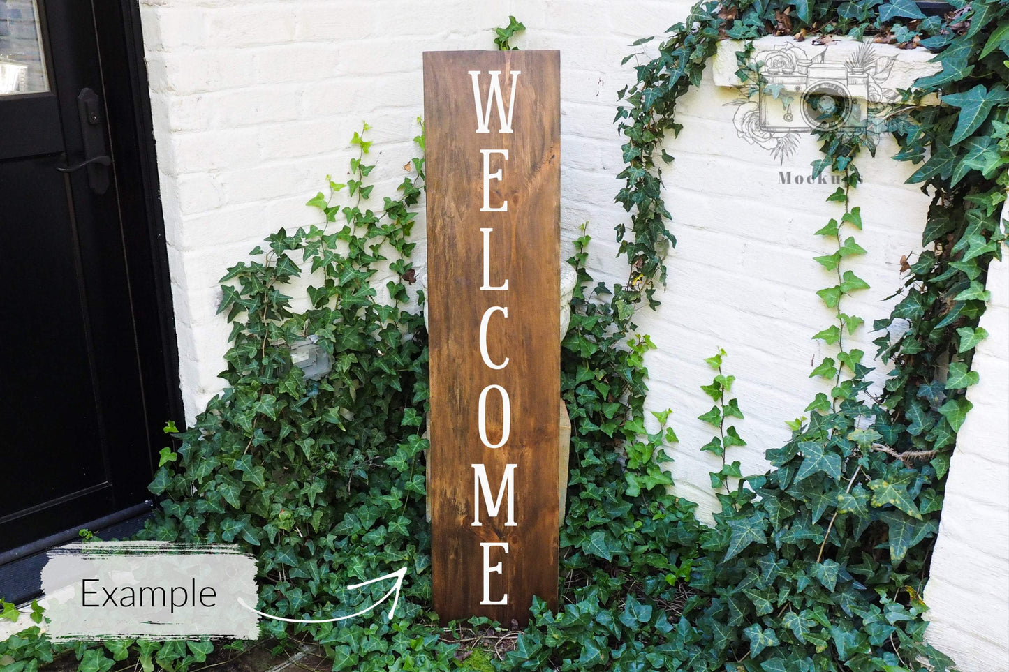 Erin Plewes Mockups Porch Sign Mockup, Large Wood Sign Mock Up 12" x 48", Rustic Wood Frame Mock-up 1' x 4', Brown Farmhouse Style Sign Template