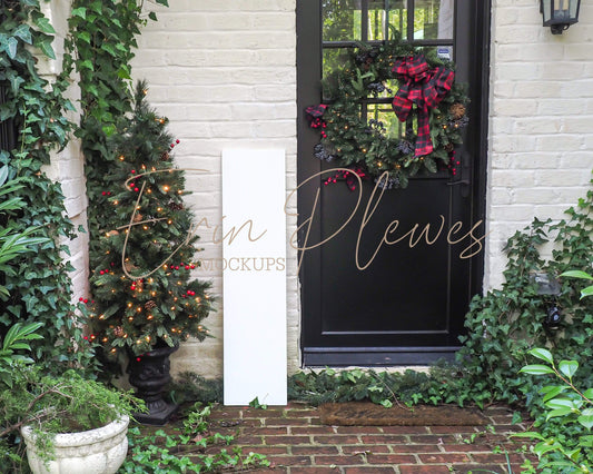 Erin Plewes Mockups Porch Sign Mockup White, Christmas Sign Mock Up, Vertical Sign Mock-up,  Xmas Styled Lifestyle Stock Photo Template