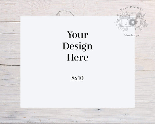 Erin Plewes Mockups Poster Mockup, 8x10 Print Mock Up on White Rustic Wood, Clean Minimal Mock-up, Instant Digital Download JPEG Template