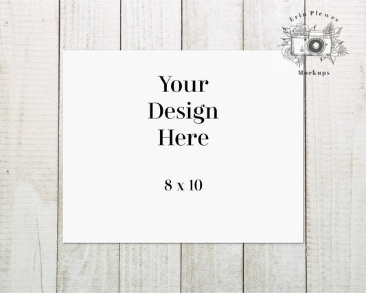 Erin Plewes Mockups Poster Mockup Landscape, 8x10 Print mockup on gray rustic wood boards, Paper mock up, Instant Digital Download Template JPG