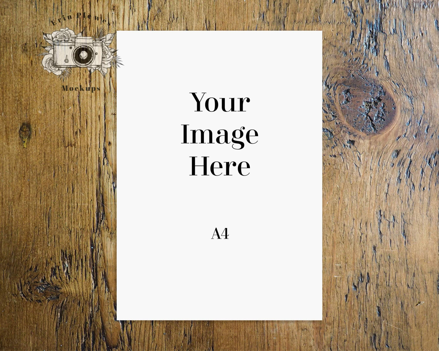 Erin Plewes Mockups Print Mockup A4, Poster mockup size A4 on rustic brown farmhouse style wood, Minimal letter mock up JPG Template