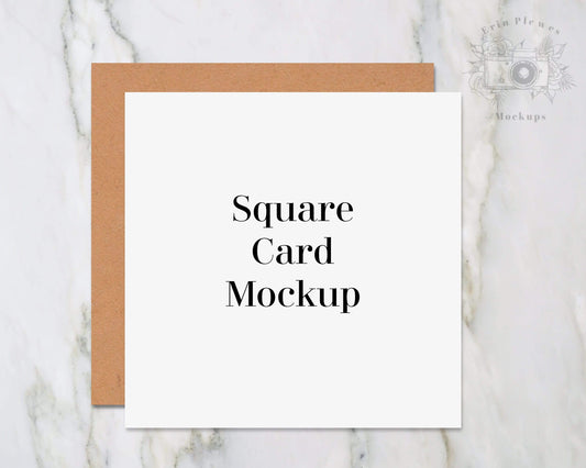 Erin Plewes Mockups Square card mockup with kraft envelope, Invitation mockup on marble, Thank you note card mock-up, Instant Digital Download Jpeg