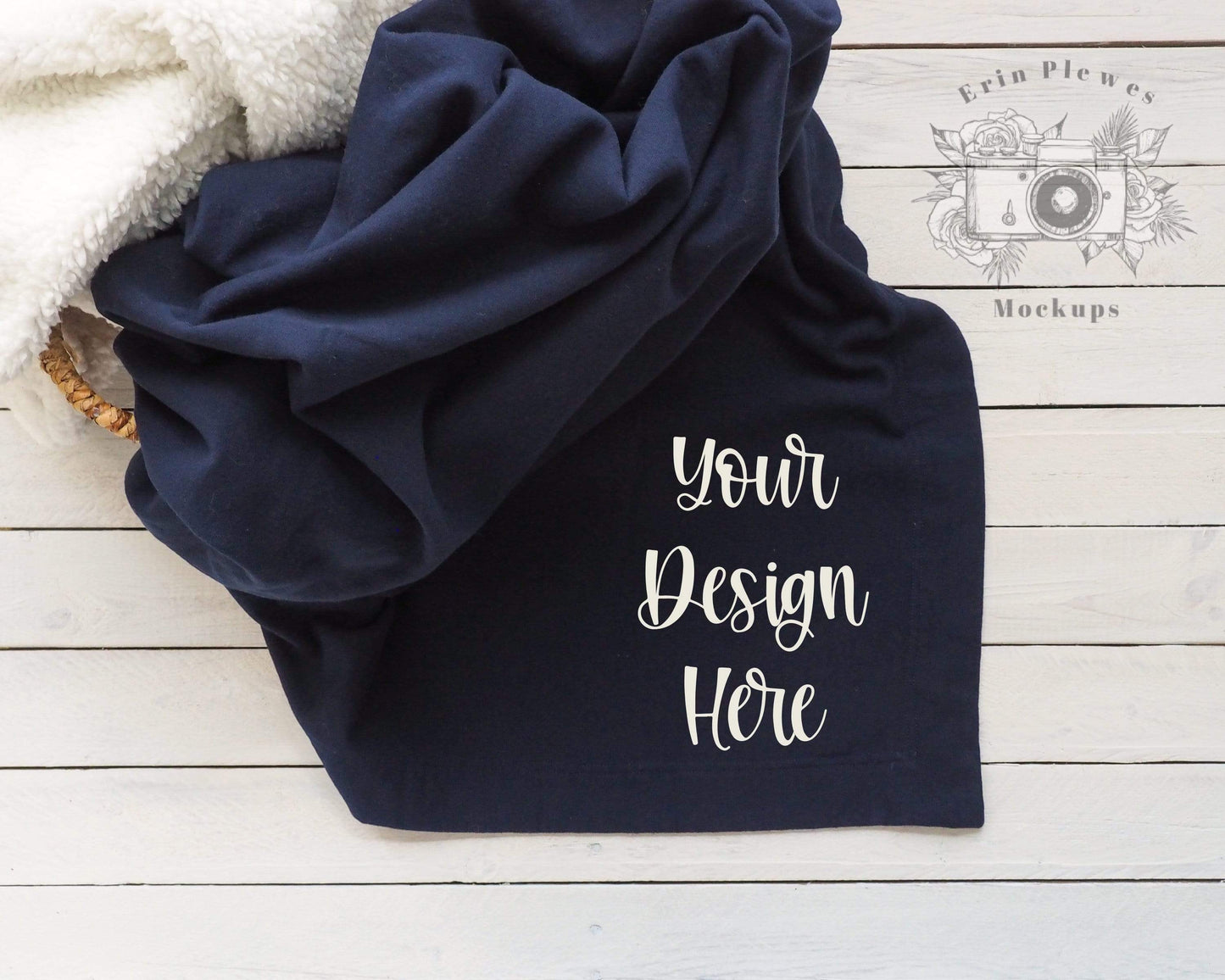 Erin Plewes Mockups Stadium Blanket Mockup, Navy Blanket Mock Up Lifestyle Stock Photo, Blue Gildan Blanket Flatlay, Instant Digital Download Jpeg