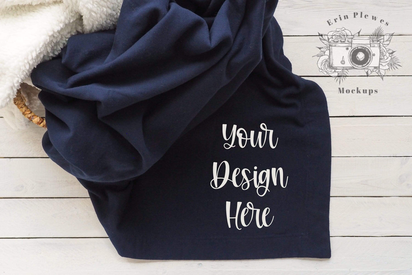 Erin Plewes Mockups Stadium Blanket Mockup, Navy Blanket Mock Up Lifestyle Stock Photo, Blue Gildan Blanket Flatlay, Instant Digital Download Jpeg