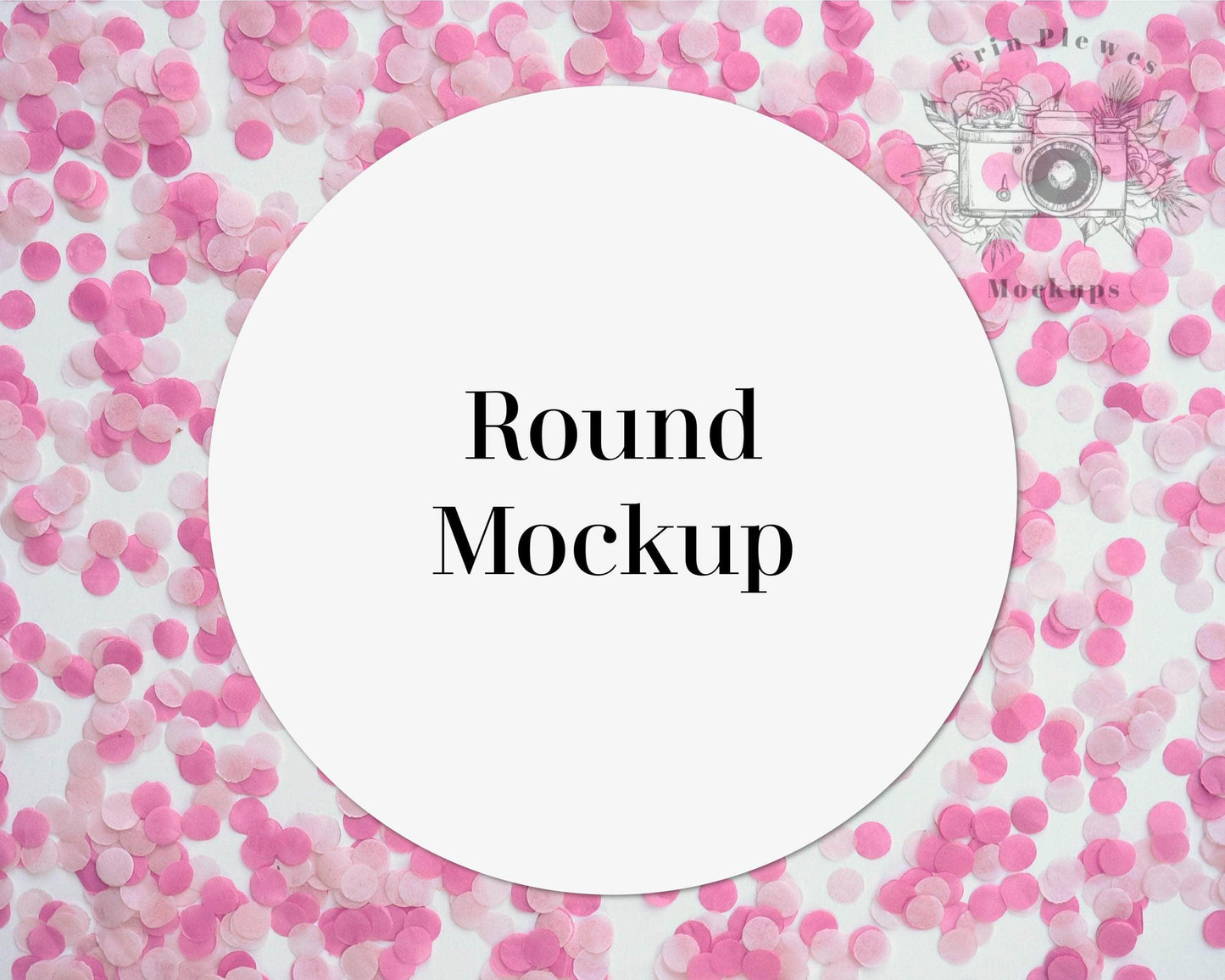 Erin Plewes Mockups Sticker mockup, Round paper mock up for female birthday party, Pink confetti circle mock-up, Jpeg instant Digital Download
