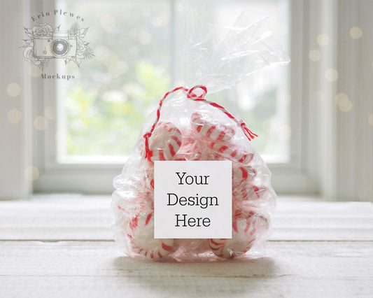 Erin Plewes Mockups Sticker mockup, Square sticker mock up for Christmas gift bag, Label Gift Tag, Digital Download Template