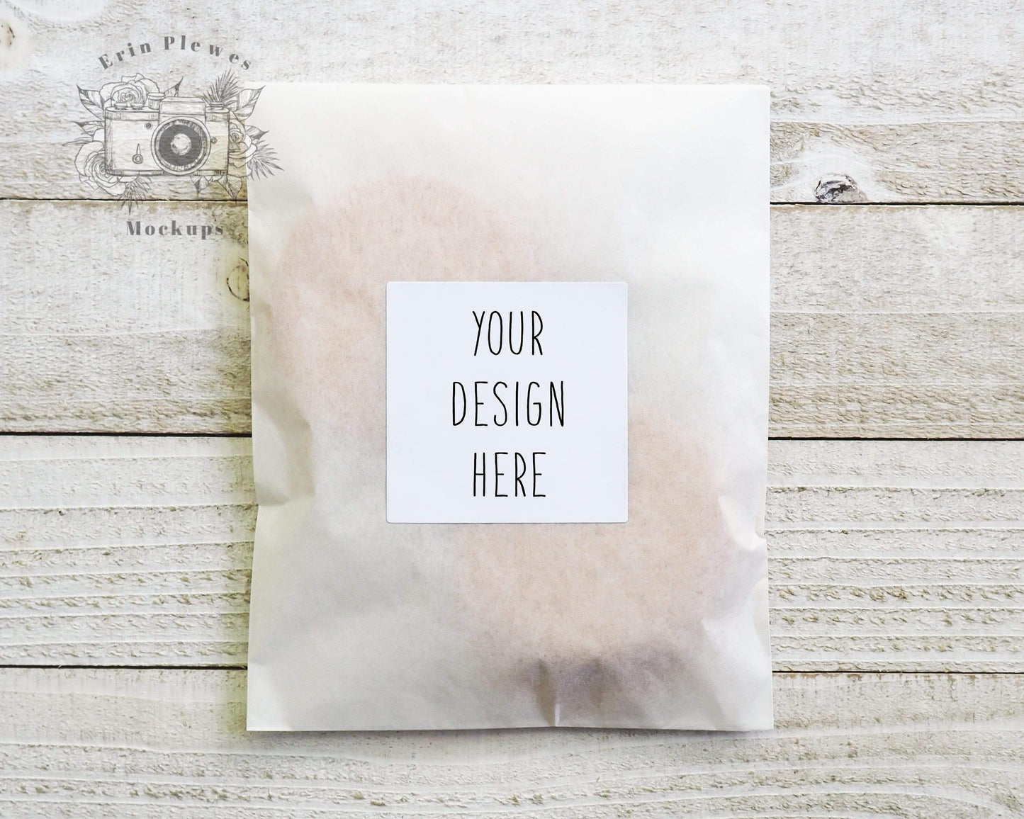 Erin Plewes Mockups Sticker mockup, Square sticker mock up in translucent bag with cookies, Jpeg instant Digital Download Template