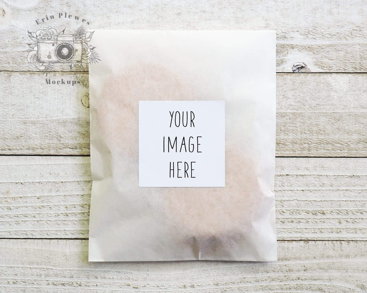 Erin Plewes Mockups Sticker mockup, Square sticker mock up in translucent bag with cookies, Jpeg instant Digital Download Template