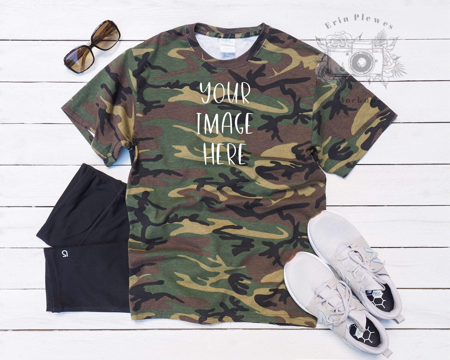 Erin Plewes Mockups T Shirt Mockup Camo, Green Camouflage Tshirt Mockup for Styled Stock Photos, Instant Digital Download Jpeg Template