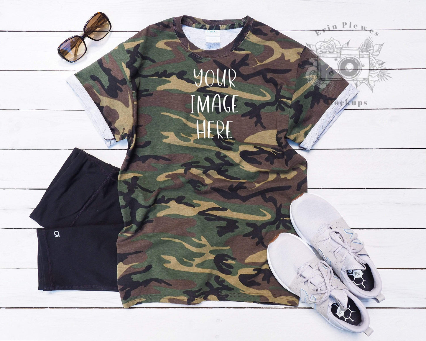 Erin Plewes Mockups T Shirt Mockup Green, Green Camo Tee Shirt Mockup for Crafters, Instant Digital Download Jpg Template